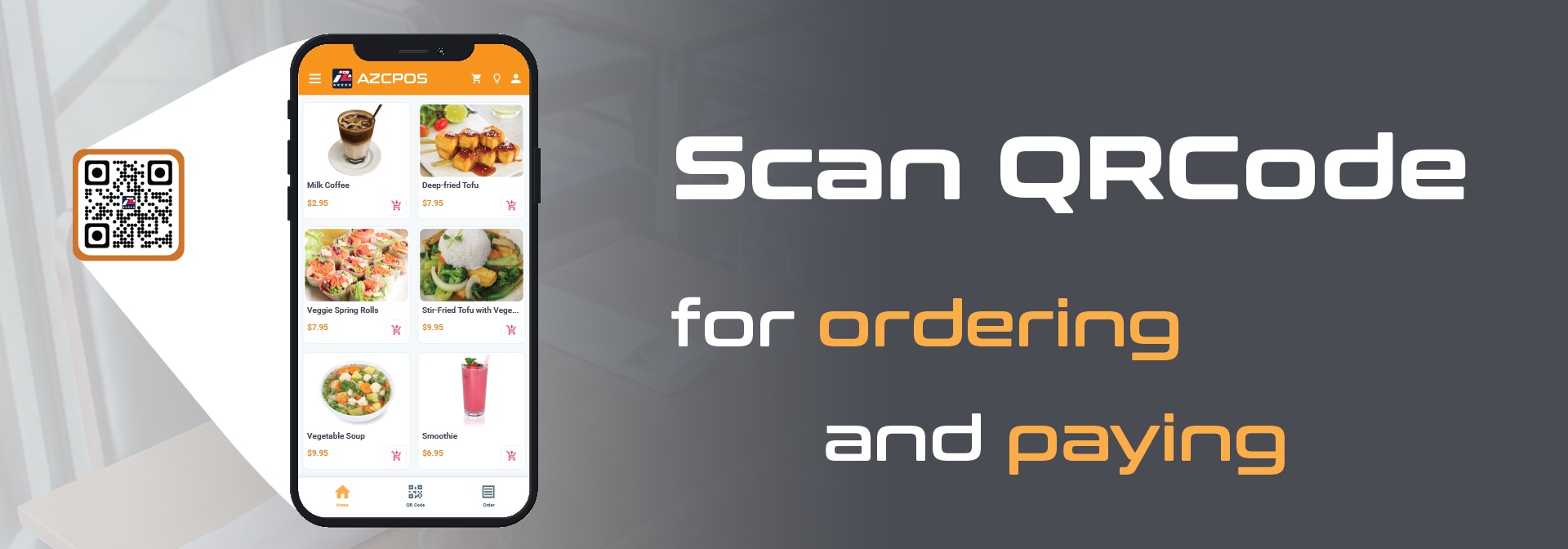 AZCPOS Scan qrcode for ordering and paying